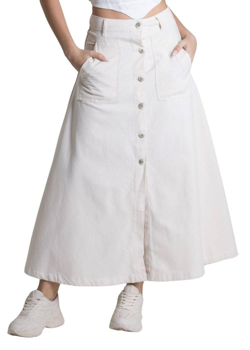 Saruwa2♡ページ Saia Linho Sawary Midi - 277873 Bege - Saia Feminina