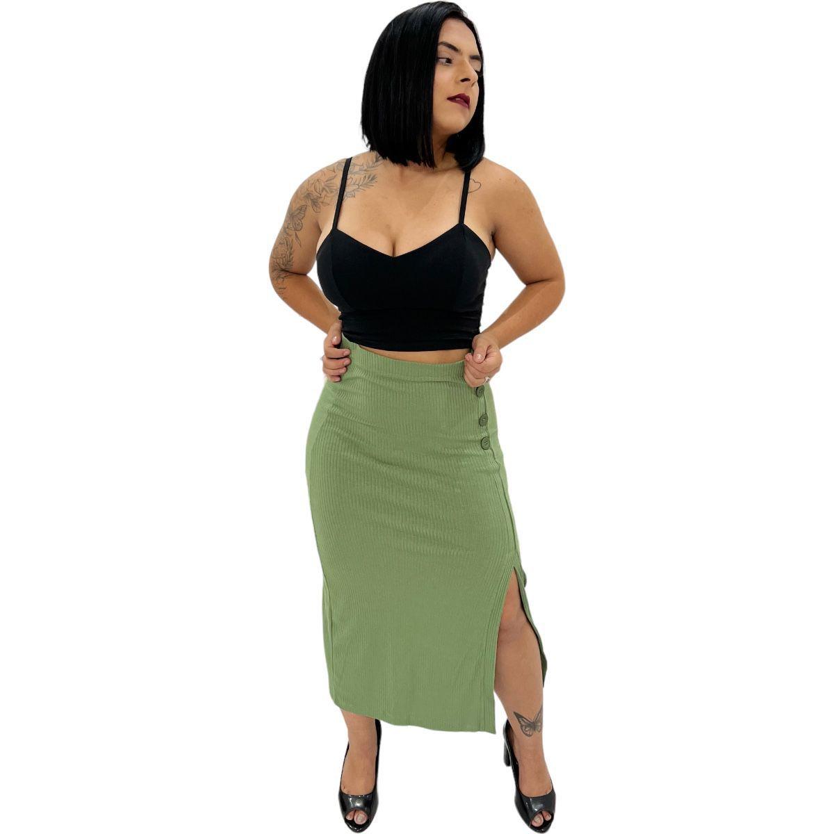 Saia Longa Feminina Cós Alto Fenda Lateral Envelope Anj Modas