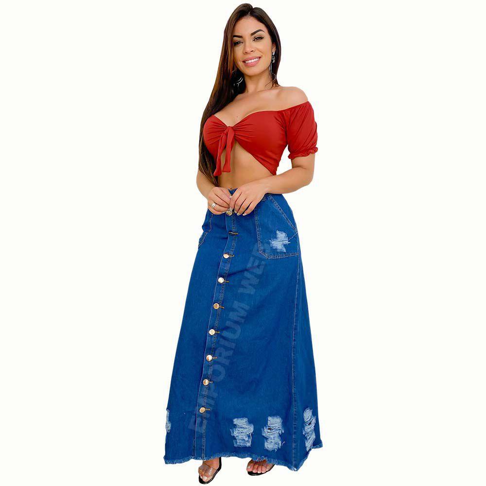 saia longa de jeans