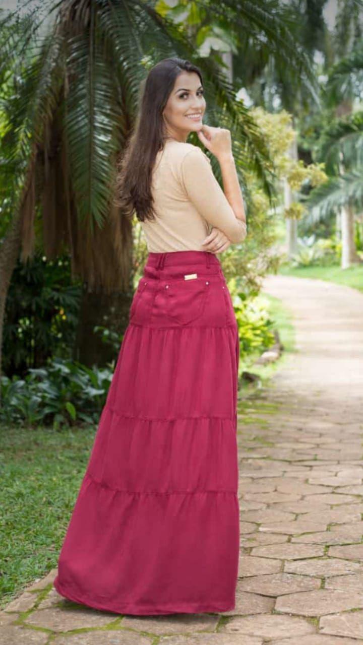 saia longa jeans tencel