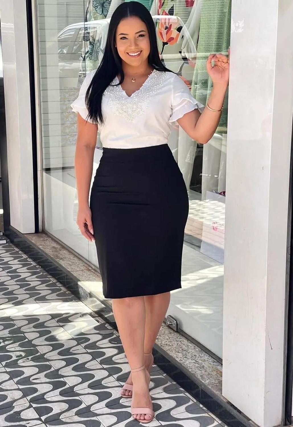 Azul Marinho Saia Secretaria Para Casamento Saia Lapis Azul SAIA