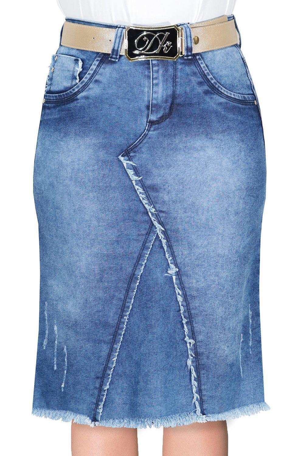 saia midi jeans
