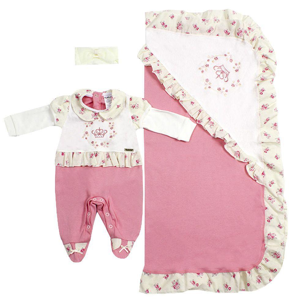 Saída de Maternidade Bebê Menina Princesa Fofinho Rosa/Branco - Moda ...