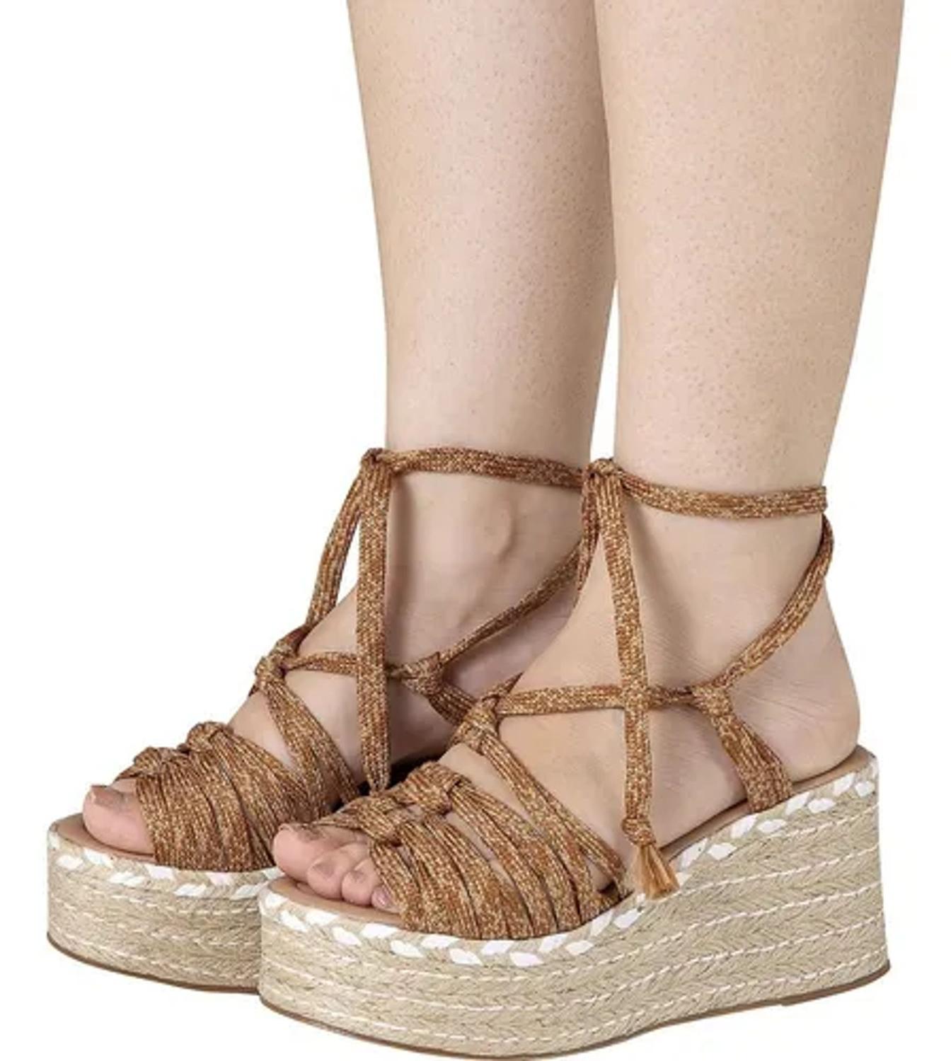 Sandália Flatform Corda Amarração Rosê Nobuck | Submarino