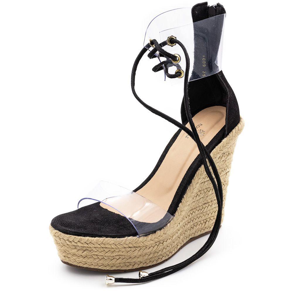 sandalia anabela com transparencia