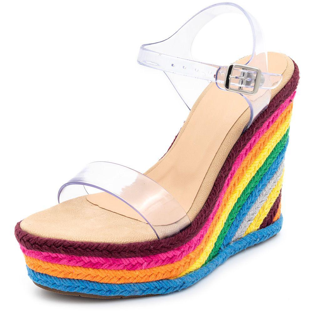 sandália transparente anabela