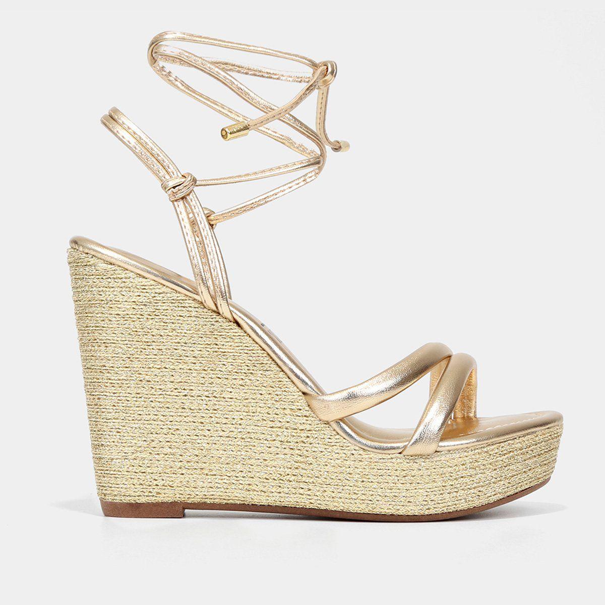 Sandália Reputable SandÃ¡lia Vizzano Anabela Bege Vizzano Peep Toe