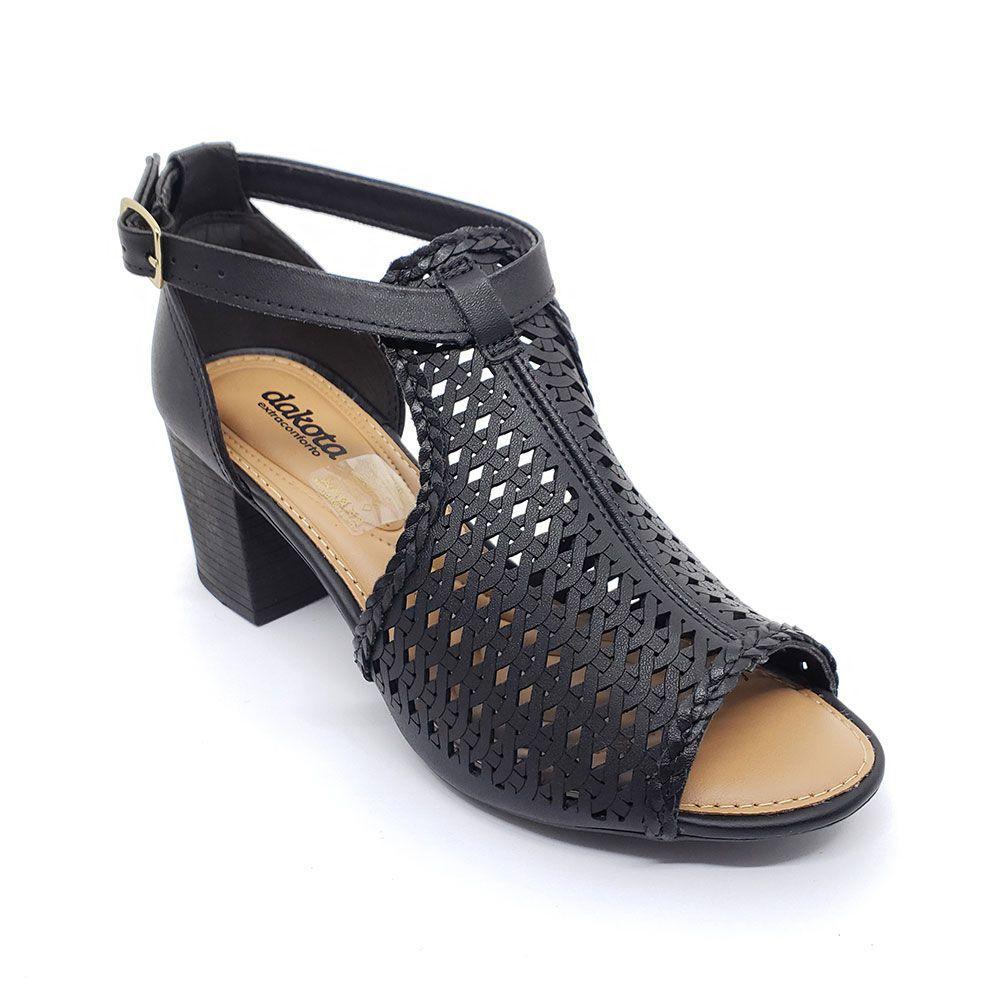 sandália ramarim salto grosso vazada laser preta