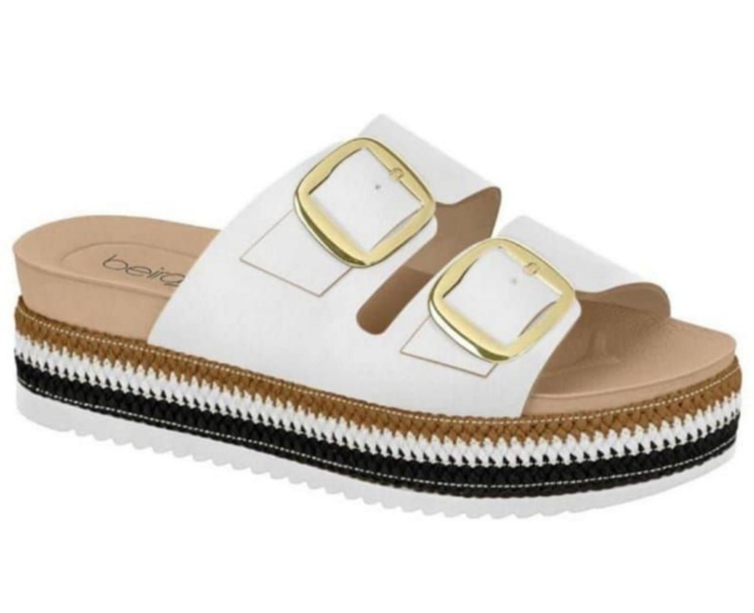 Sandália de fivela branca Clearance