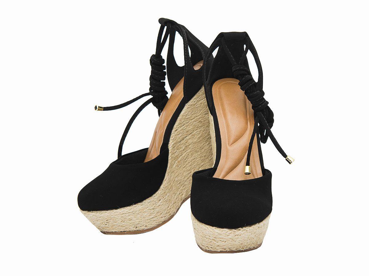 Sandália anabela salto alto plataforma amarração corda - R$ 289.90, cor  Azul claro (de couro, confortável, com tiras, salto 3 cm) #126287, compre  agora | Shafa