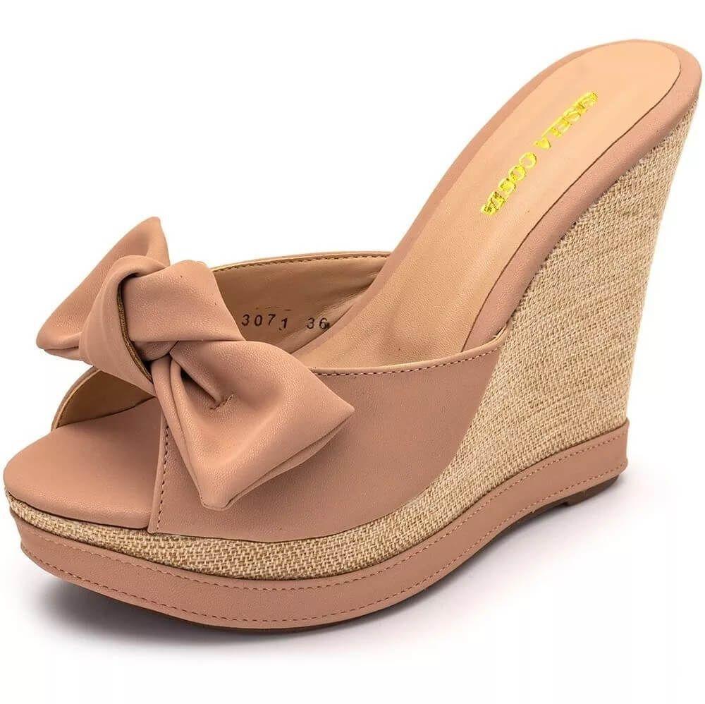 Sandália Feminina Anabela Tamanco Plataforma Salto Alto Laço Anna Andrade -  Moda Feminina - Magazine Luiza