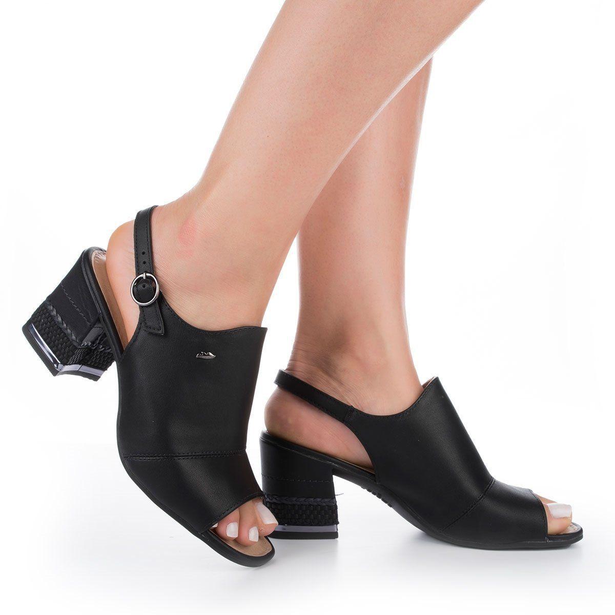 Sandália DAFITI SHOES Salto Grosso Preto - Compre Agora