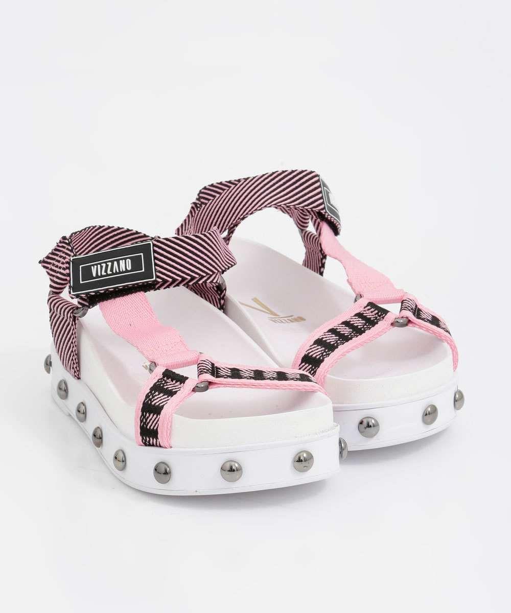 sandália flatform listras vizzano