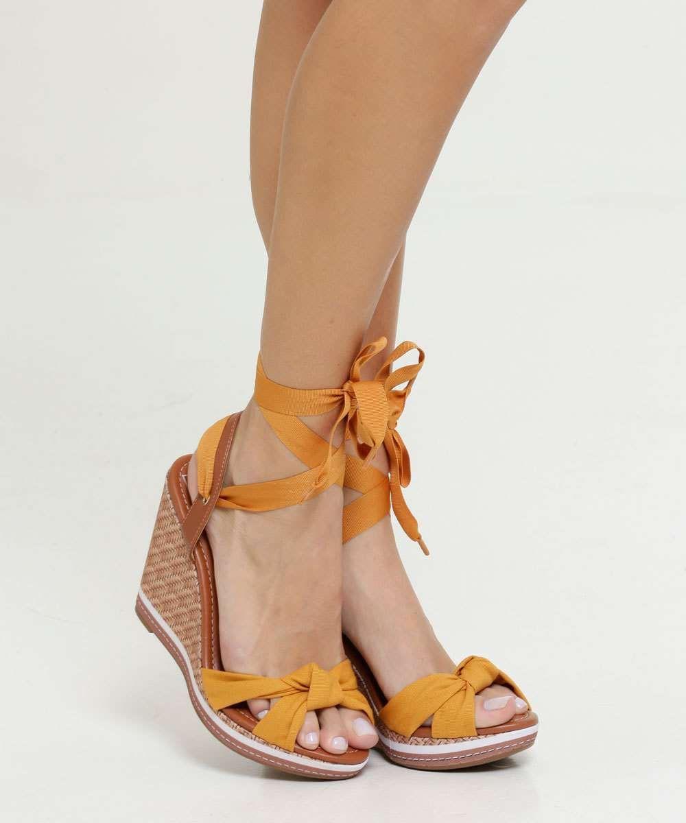 Sandália feminina plataforma tiras amarração moleca Clearance
