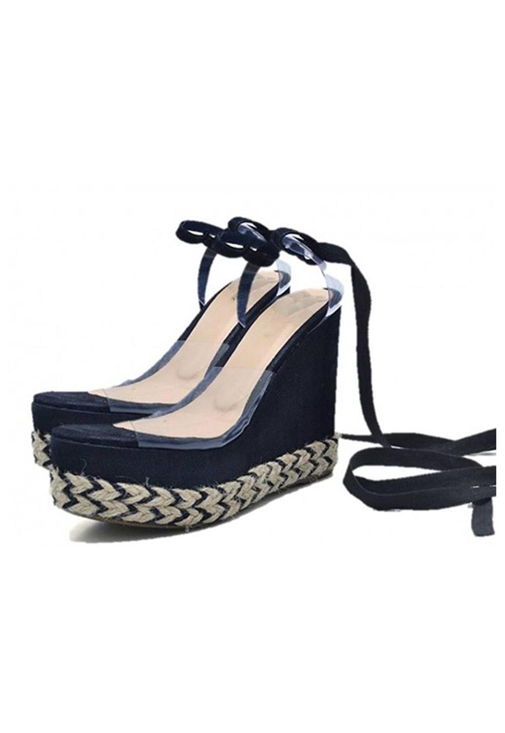 anabela espadrille preta