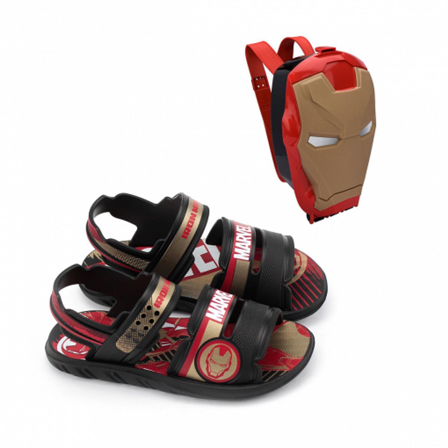Sandália Infantil Marvel Pack Homem de Ferro 22368 - Cor:Preto/Dourado -  Tamanho:28 - Grendene - Sandália Infantil - Magazine Luiza