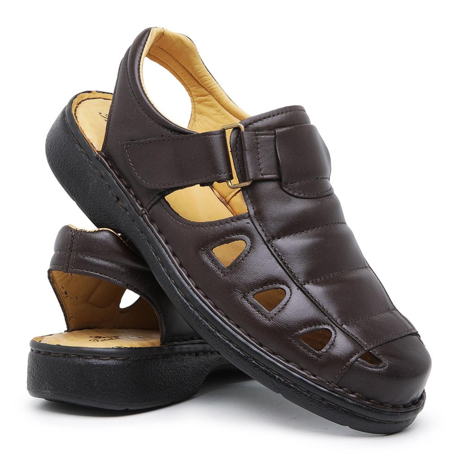 Sandália Masculina Couro Anti Stress Ortopédica Indicada Para Diabéticos  Fechada Cor Café N44 - Becos Total Confort - Sandália Masculina - Magazine  Luiza