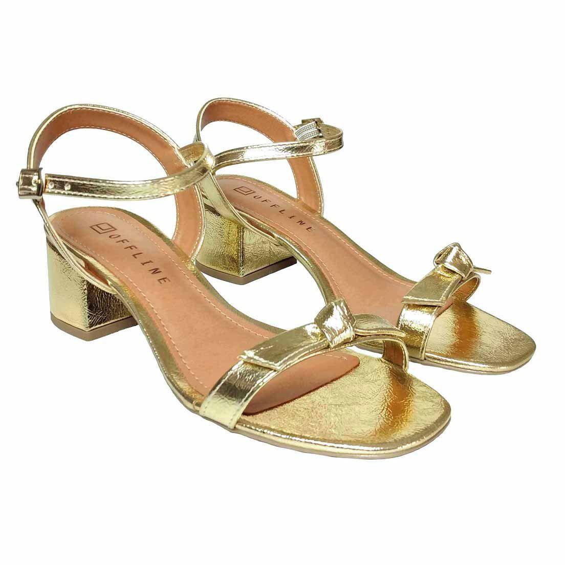 Sandália Offline salto baixo quadrado Dourada - Sandália Feminina -  Magazine Luiza
