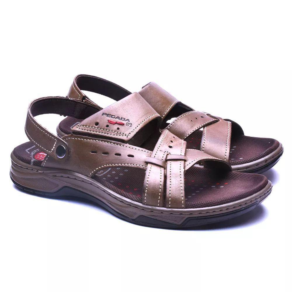 sandália couro pegada tiras masculino