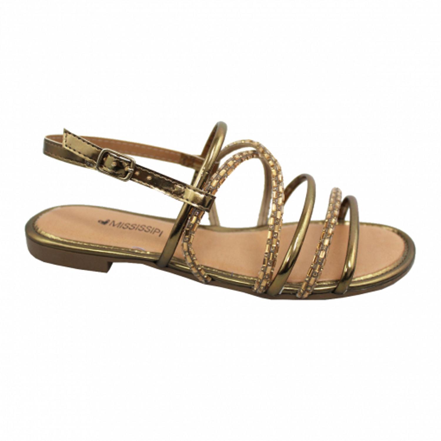 Sandália Rasteira Mississipi Q2663 - Cor:DOURADO - Tamanho:34 - Rasteirinha  Feminina - Magazine Luiza