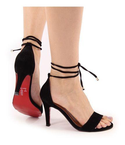 sandalia preta amarrar