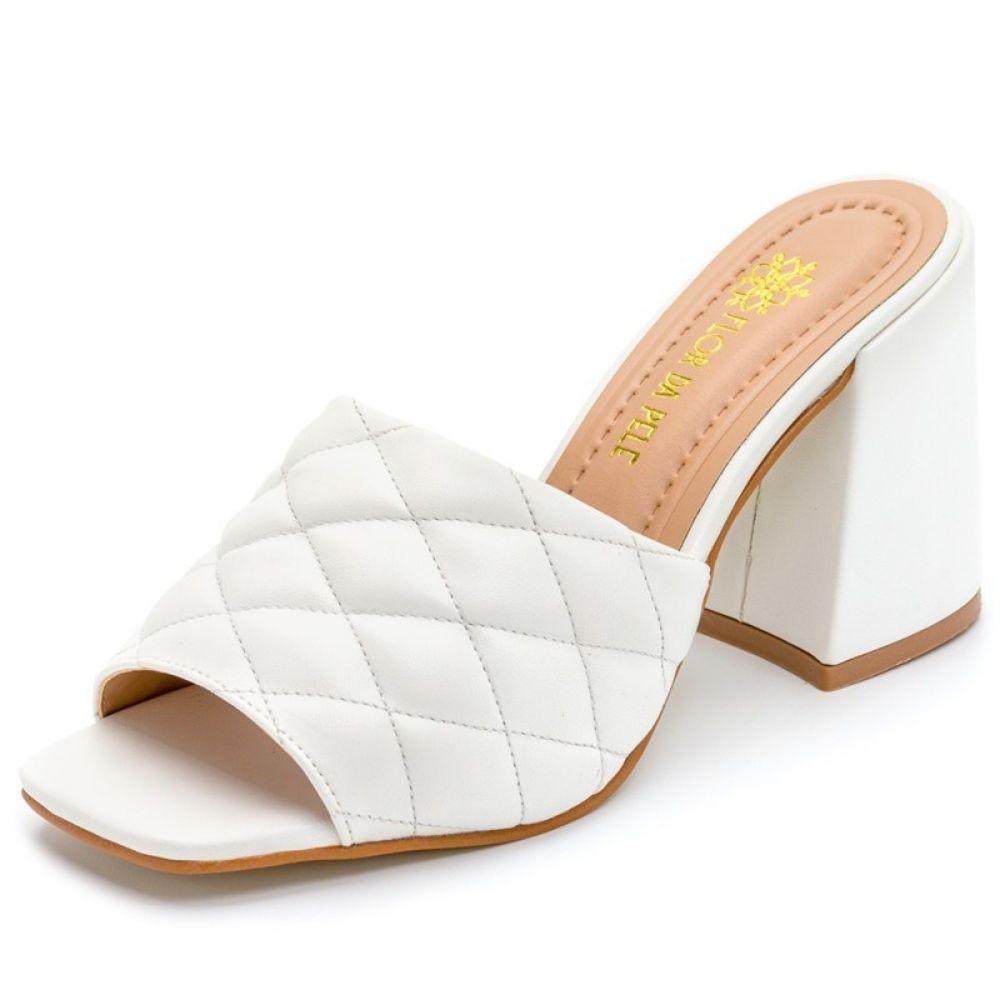 Sandália Tamanco Feminino Salto Retro Bico Quadrado Branco - FLOR DA PELE -  Tamanco Feminino - Magazine Luiza