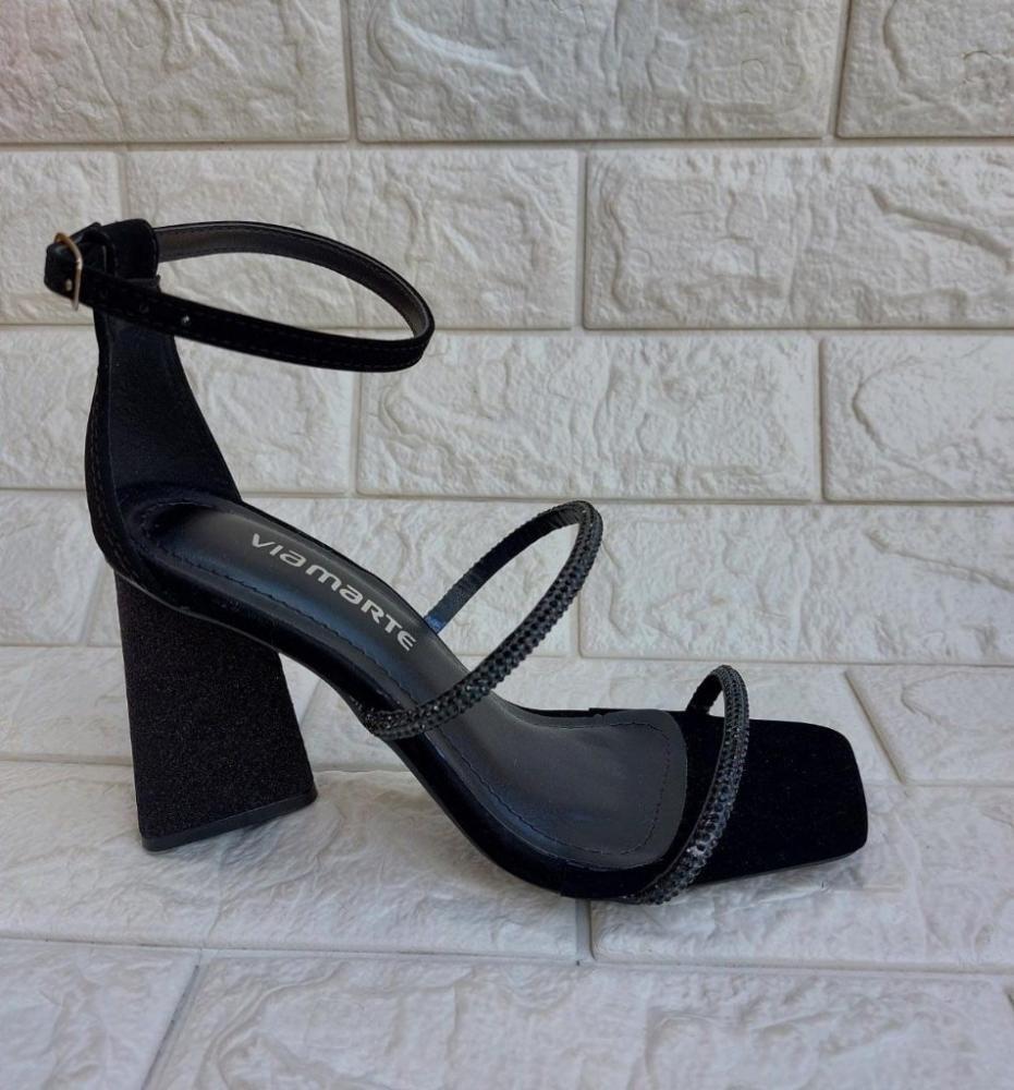 Via Marte Salto Com Glitter Preto Sandália Salto Feminino Via