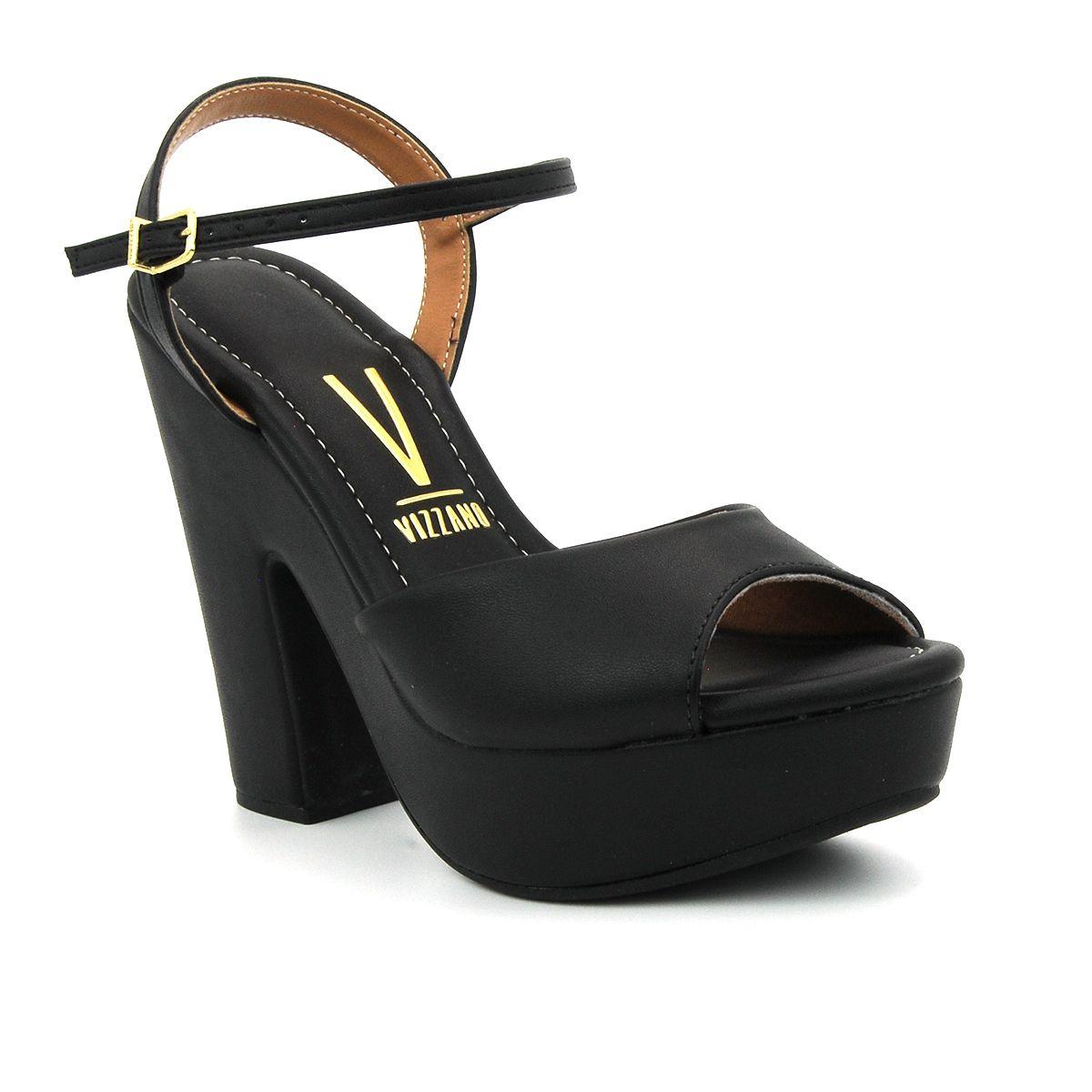 Salto Alto Grosso Sandalia Vizzano Preta Salto Grosso Sandália