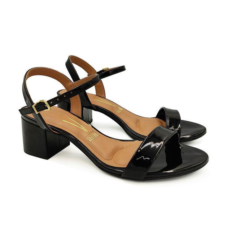 Vizzano Salto Grosso Sandalia Verniz Preta Sandália Vizzano Verniz