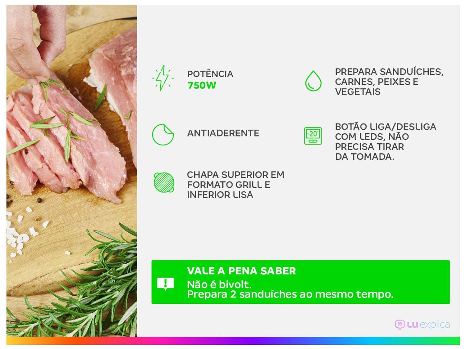 Sanduicheira Grill Cadence Preta 750W Antiaderente Click