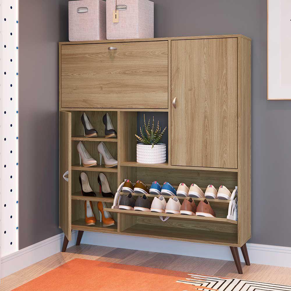 Sapateira Alta 04 Portas com 06 Prateleiras com Nicho Cor OaK ...