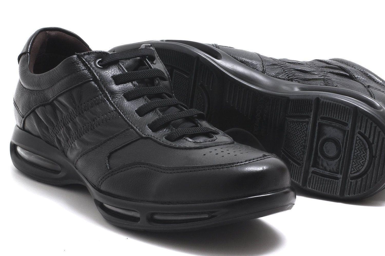 Sapatenis Masculino Sapato Conforto Couro Democrata Air Full Sapato  Masculino Air Full II Preto Democrata Promoção Clovis