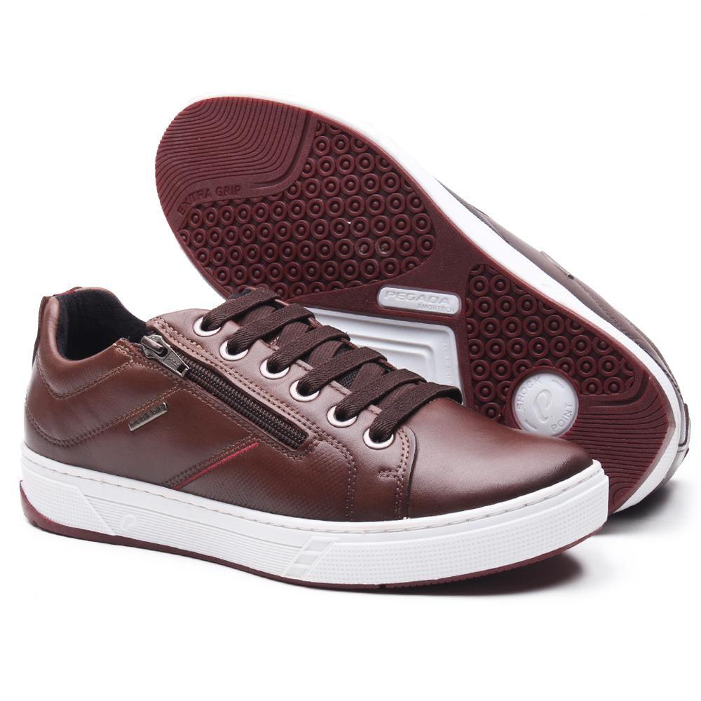 sapatênis couro pegada zíper marrom