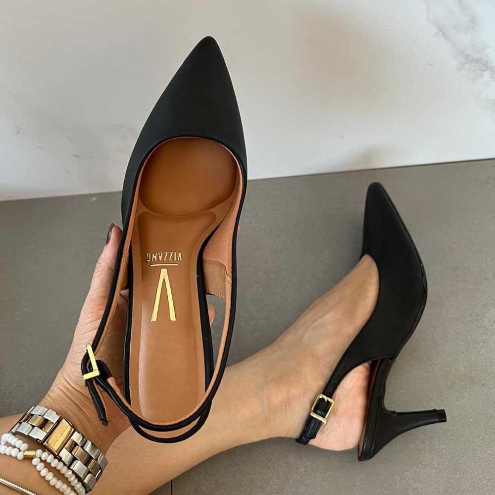 Sapato Feminino Aberto Atrás Salto Fino Médio Vizzano Social