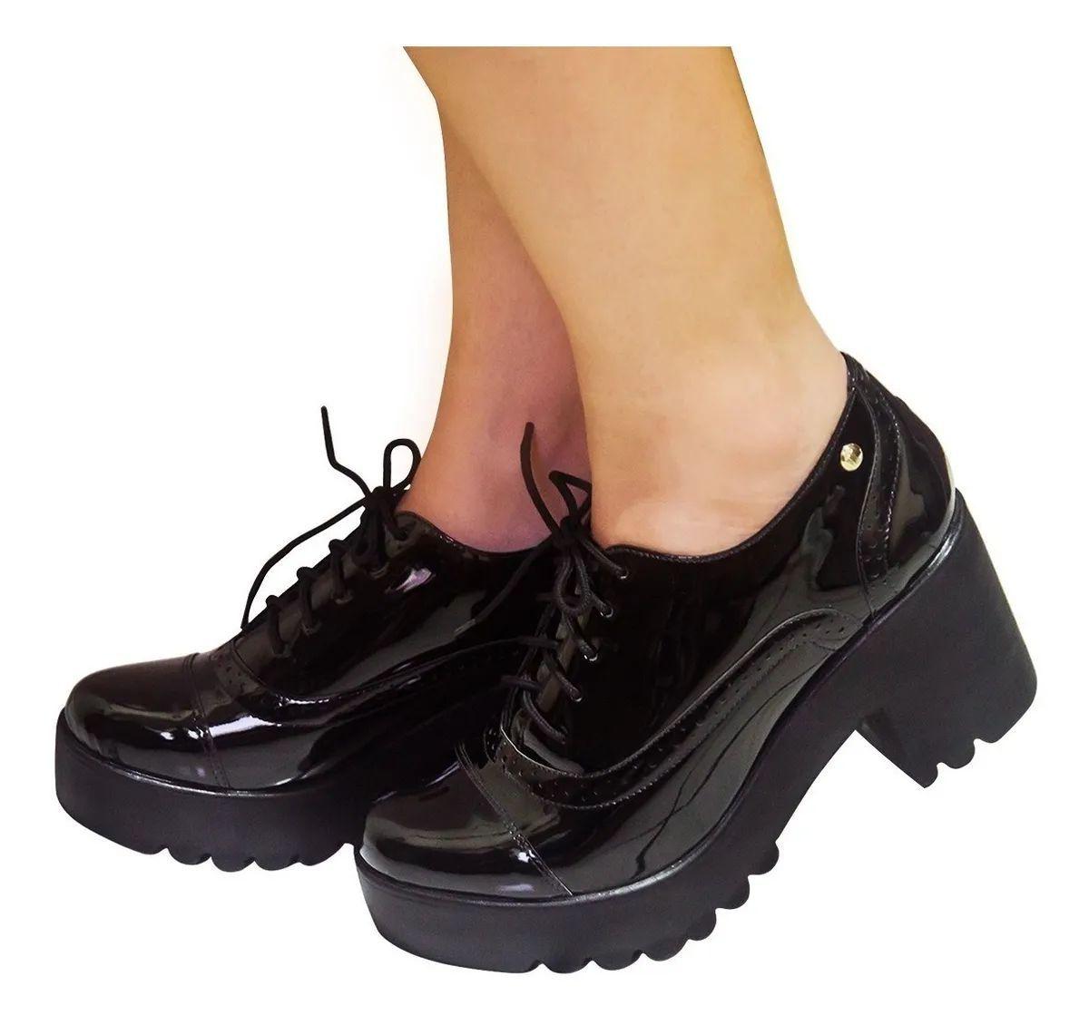 Moleca Feminino Tratorado Sapato Oxford Tratorado Moleca Salto Moleca  Sapato Oxford Salto Grosso Desmond Salto Alto Oxford