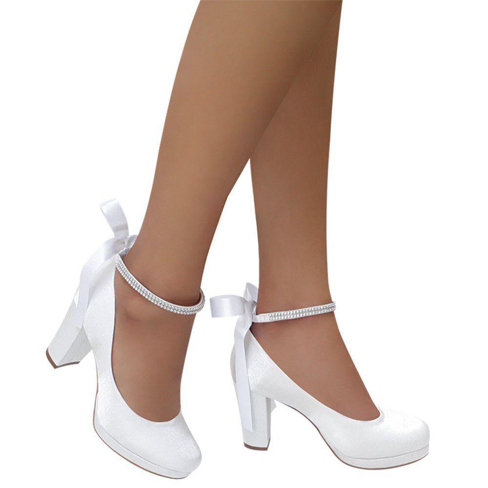 Sapato Noiva Boneca Branco Meia Pata Salto Grosso Confortavel - Duani -  Calçados Femininos - Magazine Luiza