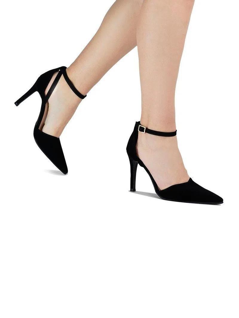 Scarpin Bebecê Salto Preto Fino Aberto Sapato Scarpin Aberto