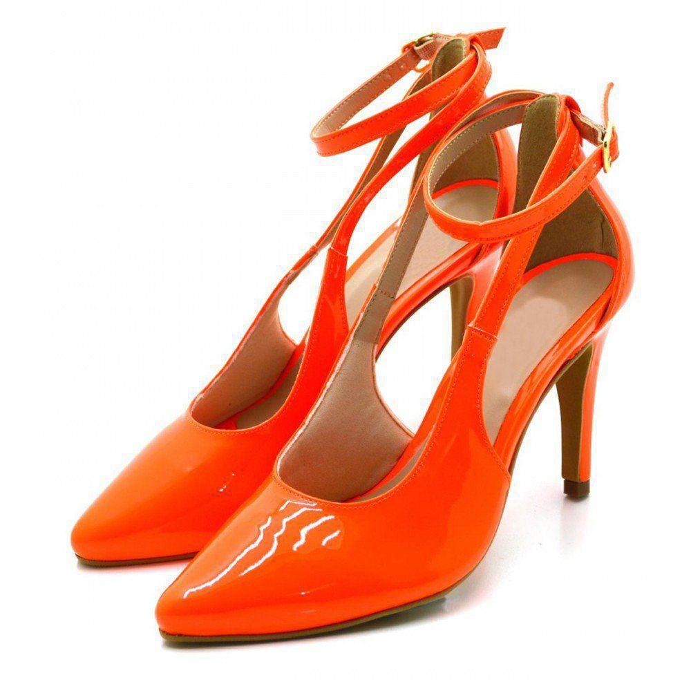 Sapato Scarpin Aberto Salto Alto Fino em Napa Verniz Laranja Neon Flor da  Pele - Scarpin Feminino - Magazine Luiza