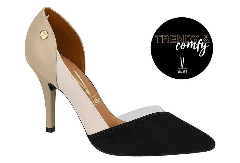 Sapato Scarpin Vizzano Nobuck com Transparência 1184.1122 - Bege/Preto -  Scarpin Feminino - Magazine Luiza