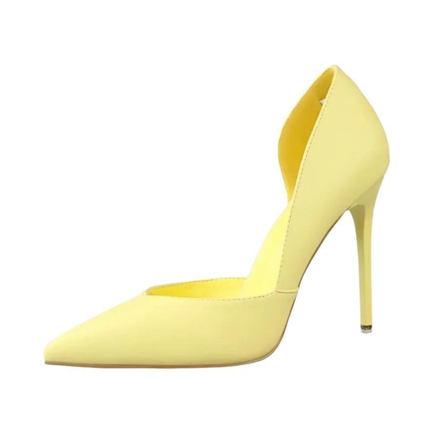 Sapatos De Salto Alto Femininos De Verão 10,5 Cm De Couro Amarelo