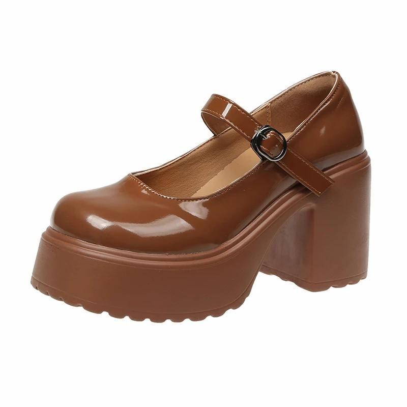 Sapatos Mary Jane Lolita Com Plataforma Chunky Rosa, Salto Alto