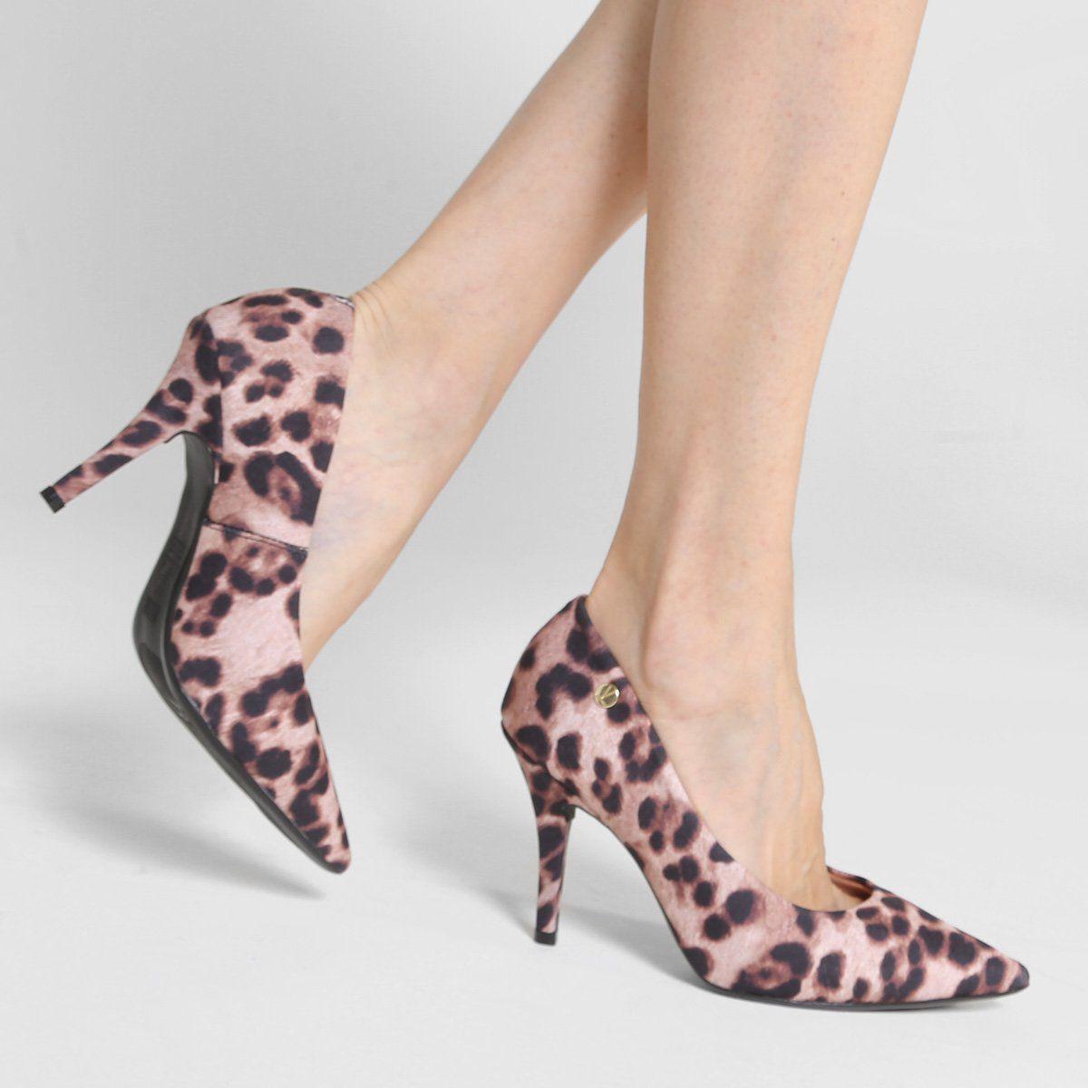 Scarpin Casual Vizzano Animal Print Onça Salto Alto Feminino