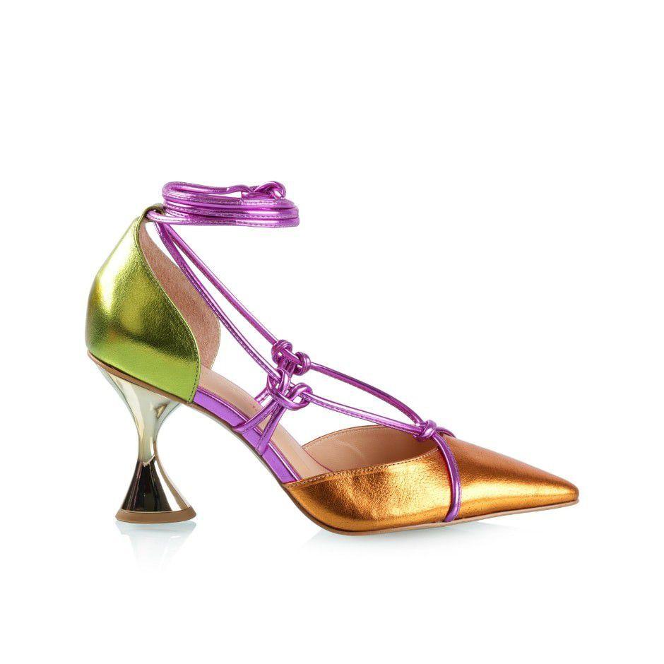 SCARPIN LUIZA BARCELOS METAL LEATHER LARANJA AND PINK - Verão 2021 - Scarpin  Feminino - Magazine Luiza