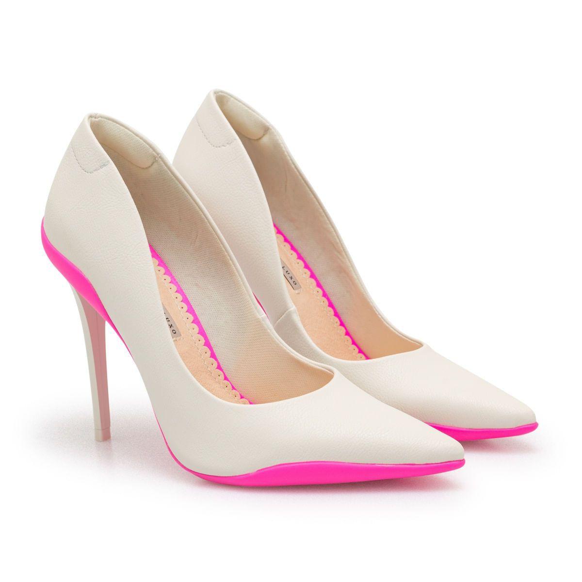 Scarpin Napa Pele Nude Porcelana e Sola Rosa Neon - SAPATINHO DE LUXO -  Scarpin Feminino - Magazine Luiza