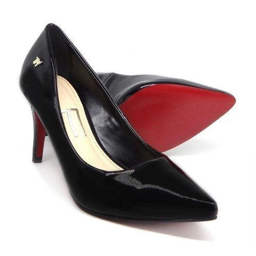 Scarpin Preto Sola Vermelha Salto Médio Bico Fino Verniz - Calçados Etc - Scarpin Feminino - Magazine Luiza