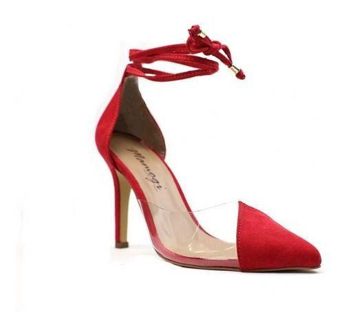 scarpin transparente vermelho