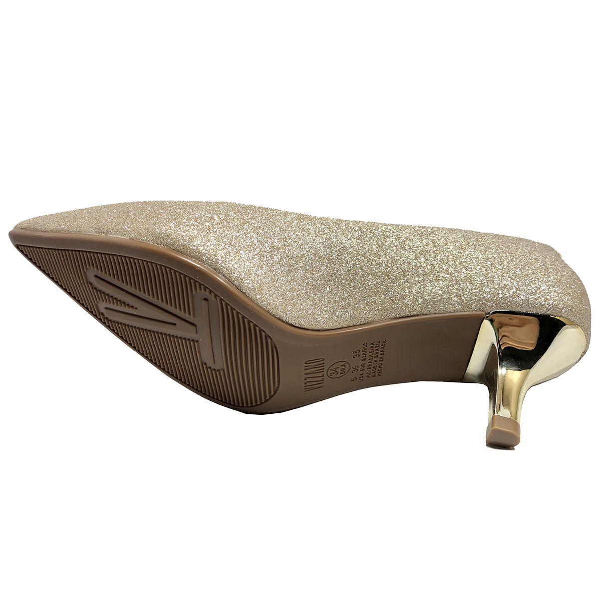 scarpin vizzano dourado salto baixo