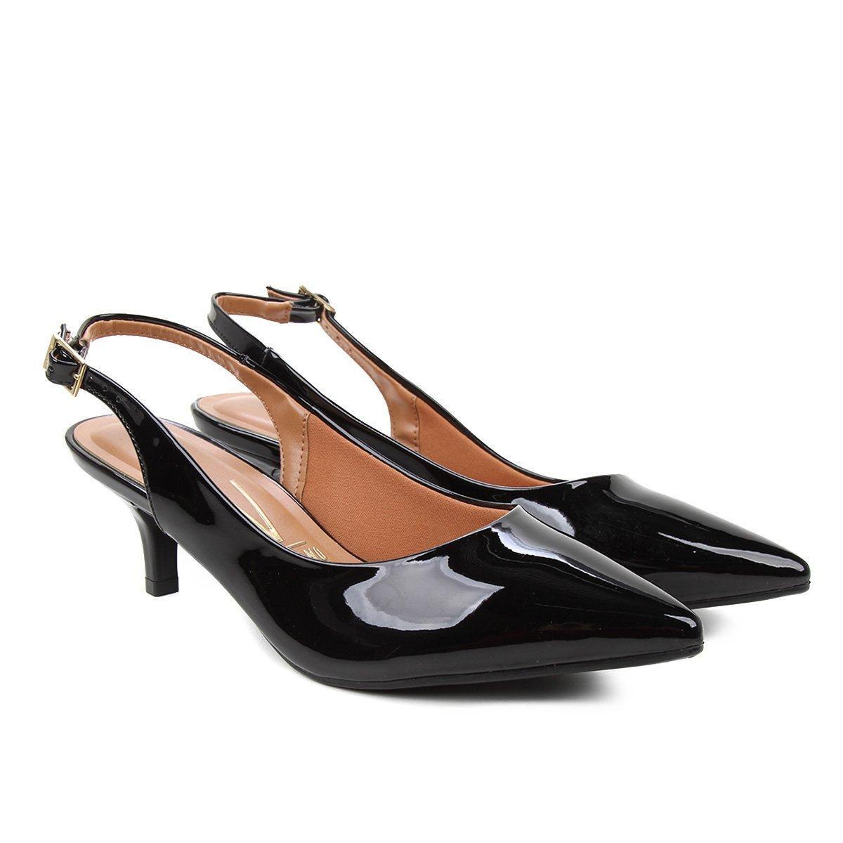 scarpin vizzano chanel salto médio preto