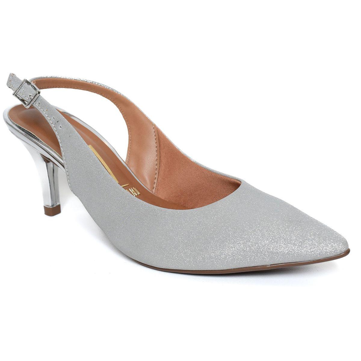 Scarpin Vizzano Slingback Gliter Salto Fino Médio Prata