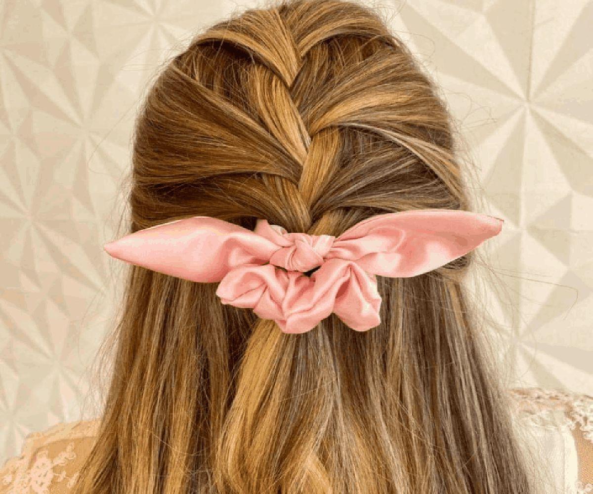 Scrunchie Frufru Xuxinha De Cabelo De Cetim Rosa Com Laço - Foll - Elástico Para Cabelo - Magazine Luiza